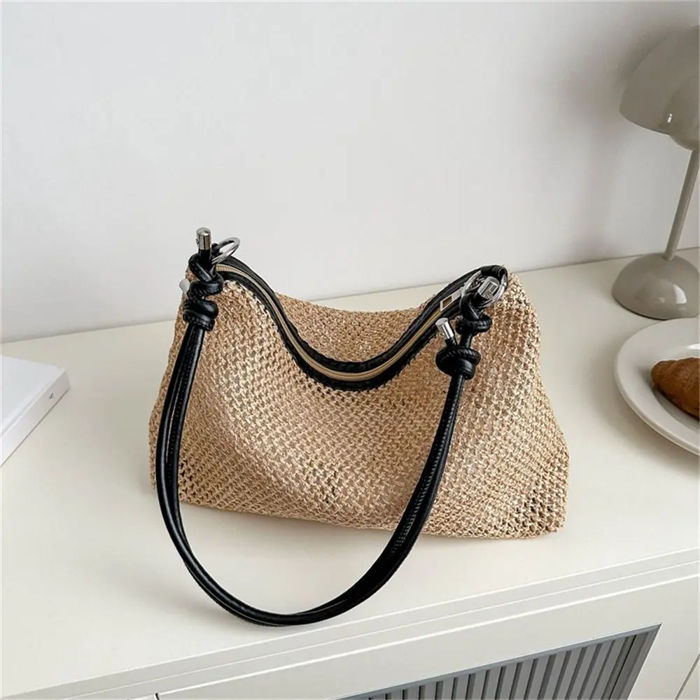 Rattan Straw Bag Fashion Woven Large Capacity Handbag Handmade Braid Shoulder Bag Summer Beach