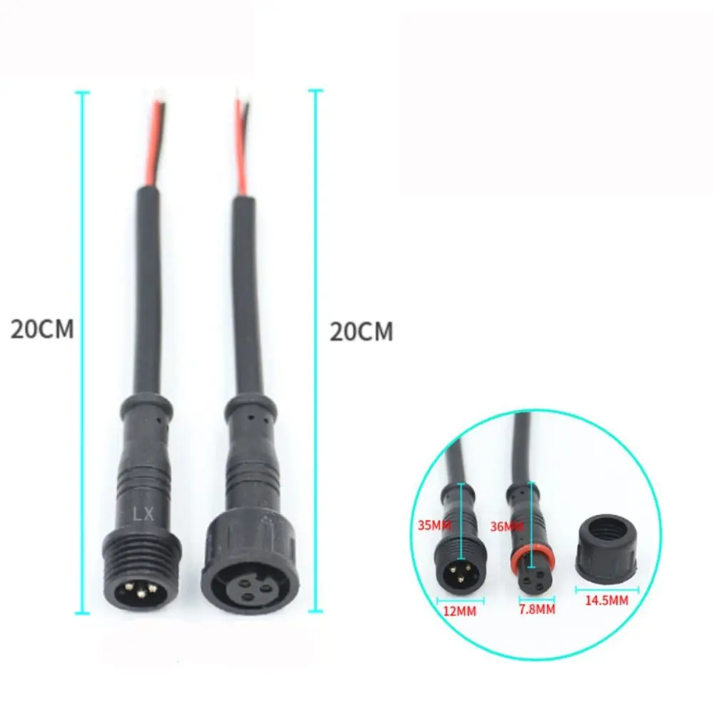 2Pin 3Pin 4Pin Male to Female Led Connector Waterproof IP67 Black Cable For LED Light Strips