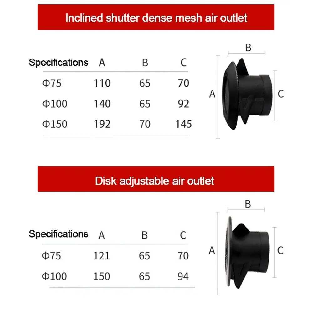 75/100/150mm Various Shapes Air Vent Cap Extract Valve Grille Air Circulation Vents Cover Ducting Ventilation Cover Accessories
