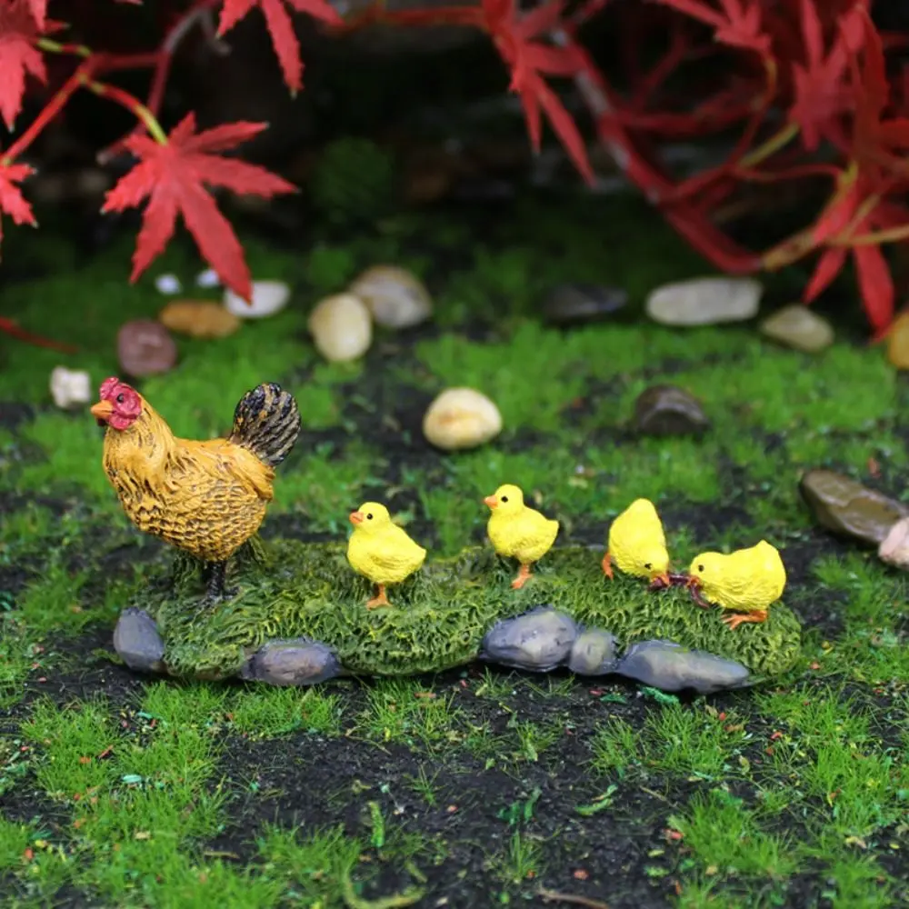 Chicken Family Figurines Hen Chick Models Micro Landscape Miniature Decoration Doll House Ornaments Home Decoration Farm Poultry