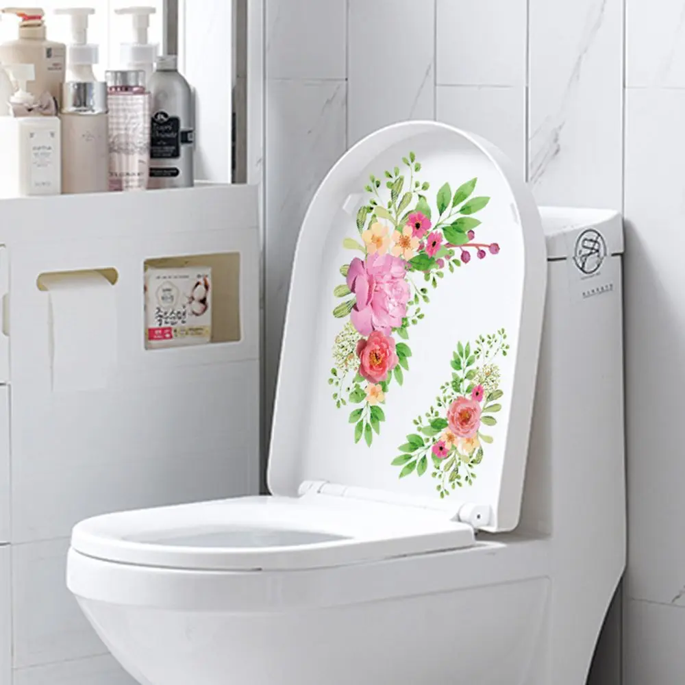 Floral Toilet Stickers Gorgeous Flower Decals Wall Mural Bathroom Ornament Home Decoration Creative Design Removable PVC Gift