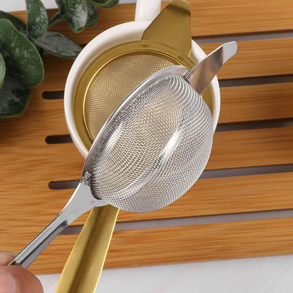 1set Fine Tea Strainer Filters Kongfu Stainless Steel Mesh Colander Reusable Teapot Infuser With Handle