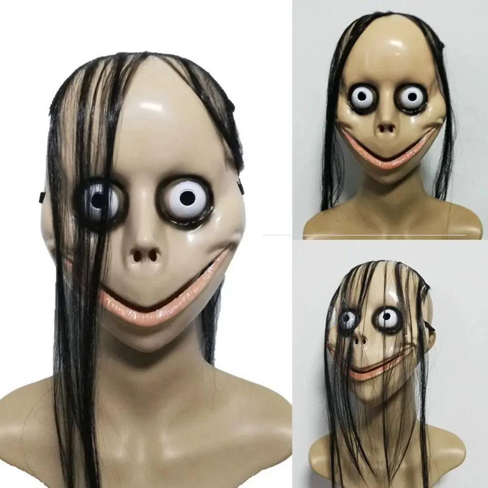 Halloween MO MO Mask Horror Ghost Big Eyes Funny Mask With Long Hair Party Costume Props Female Ghost Mask Halloween Cosplay