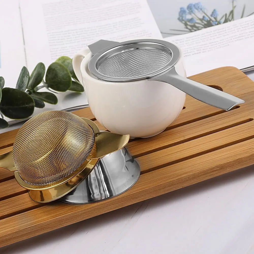 1set Fine Tea Strainer Filters Kongfu Stainless Steel Mesh Colander Reusable Teapot Infuser With Handle