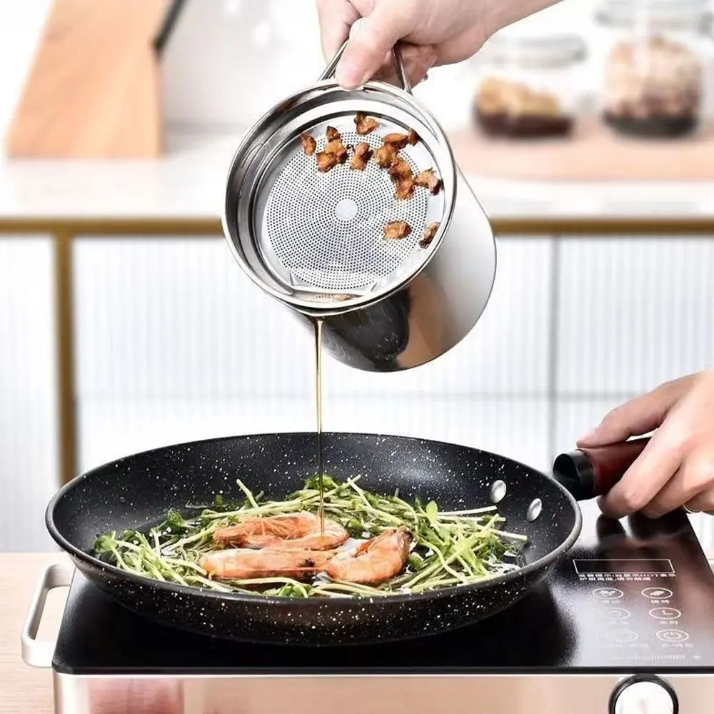 1.4L/1.9L Oil Filter Pot Large Capacity 304 Stainless Steel Oil Pot Grease Keeper Storage Container Cooking Oil Strainer