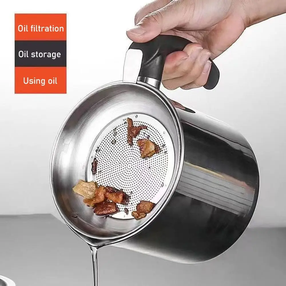1.4L/1.9L Oil Filter Pot Large Capacity 304 Stainless Steel Oil Pot Grease Keeper Storage Container Cooking Oil Strainer