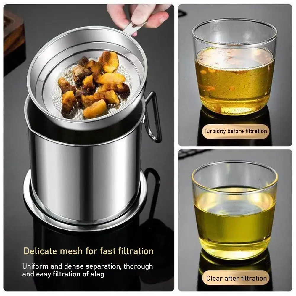 1.4L/1.9L Oil Filter Pot Large Capacity 304 Stainless Steel Oil Pot Grease Keeper Storage Container Cooking Oil Strainer