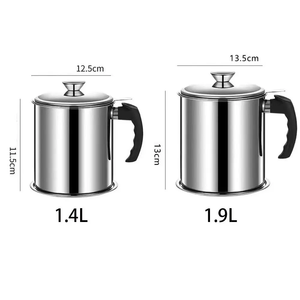 1.4L/1.9L Oil Filter Pot Large Capacity 304 Stainless Steel Oil Pot Grease Keeper Storage Container Cooking Oil Strainer
