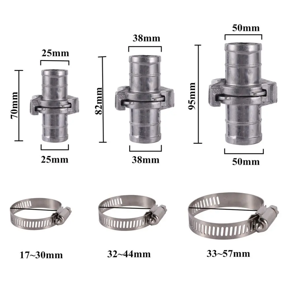 Aluminum hose connector with hose clamp, used for watering trees and agriculture