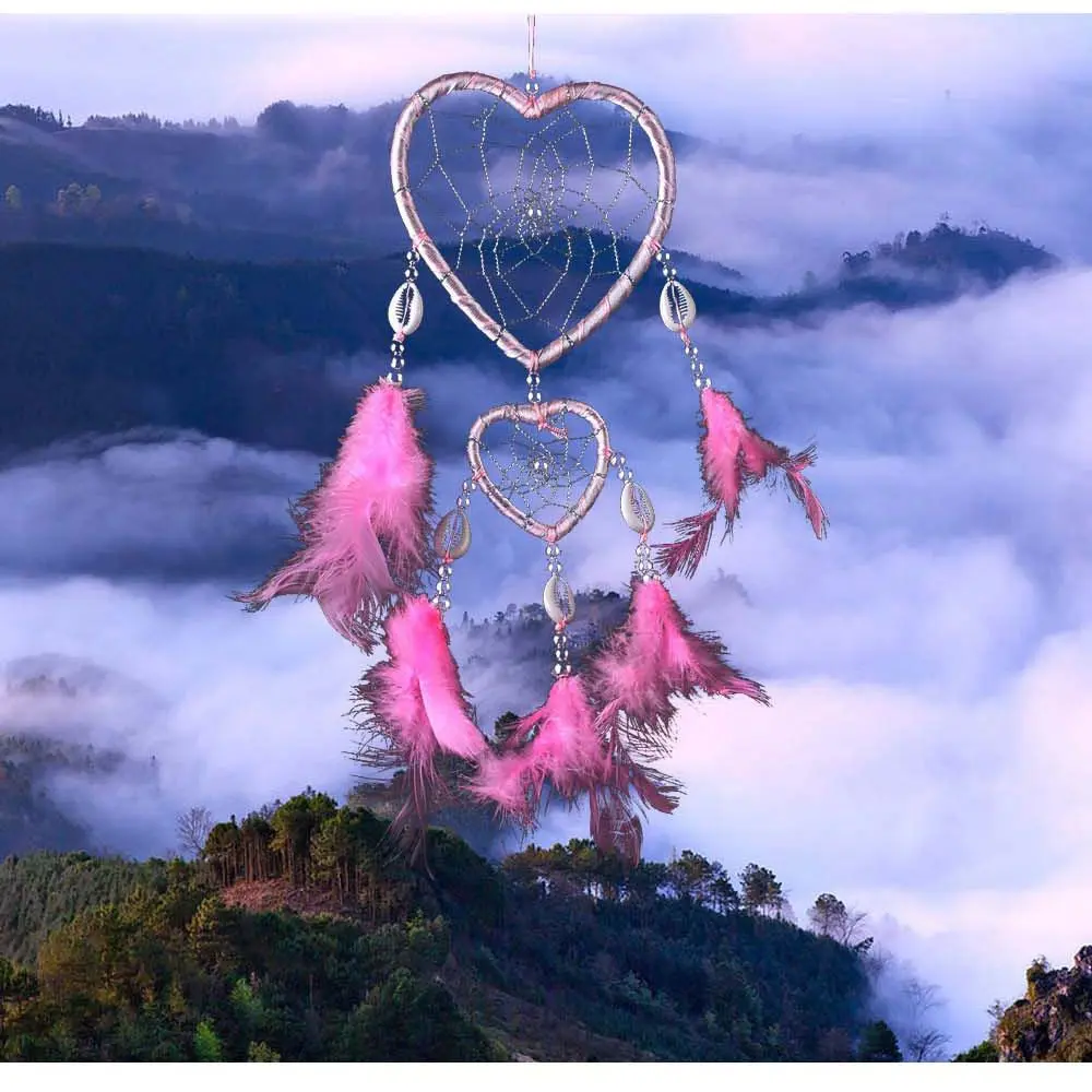 Feather Dream Catcher Wind Chimes Car Interior Wall Dream Catcher Ornaments Home Decoration Love Heart Shape