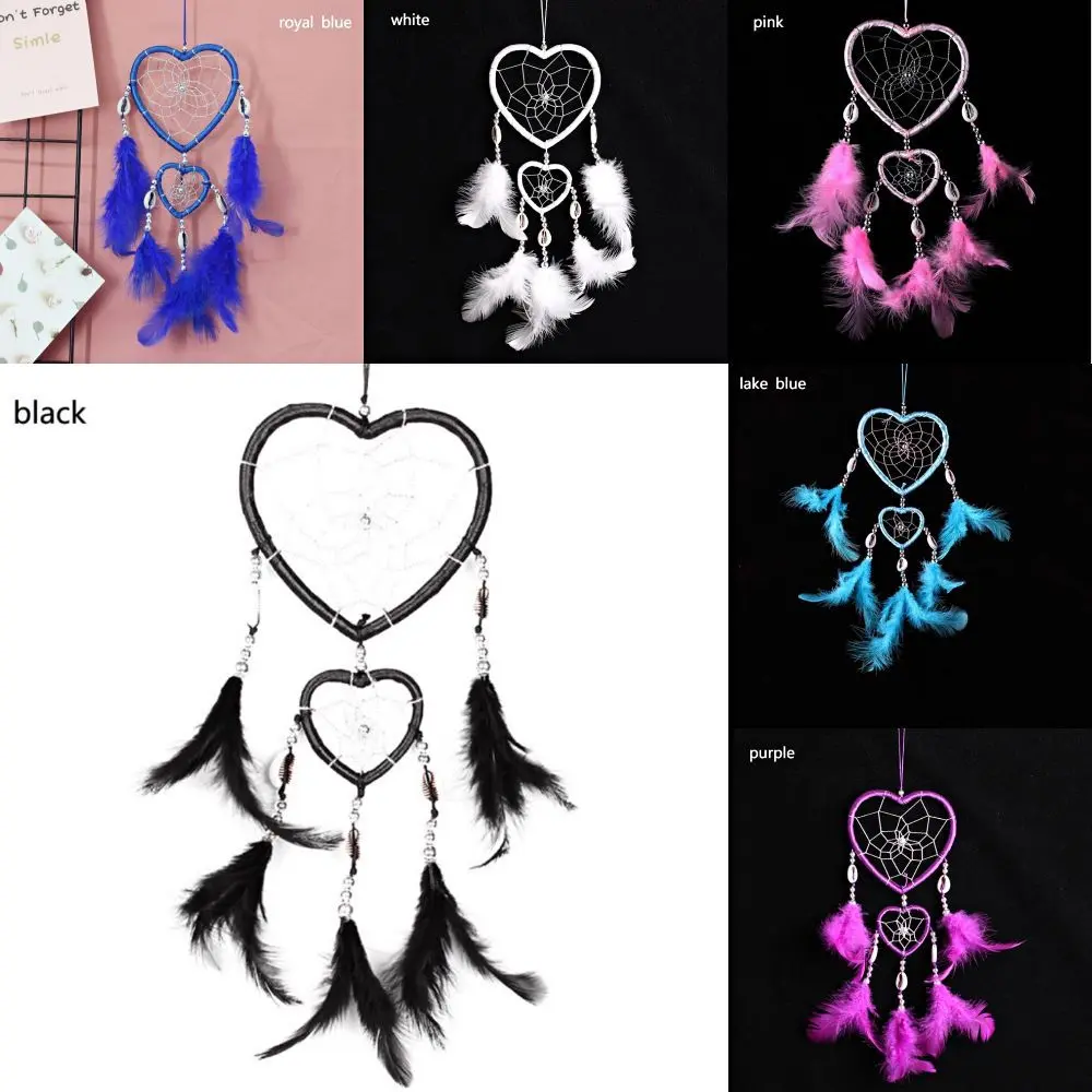 Feather Dream Catcher Wind Chimes Car Interior Wall Dream Catcher Ornaments Home Decoration Love Heart Shape