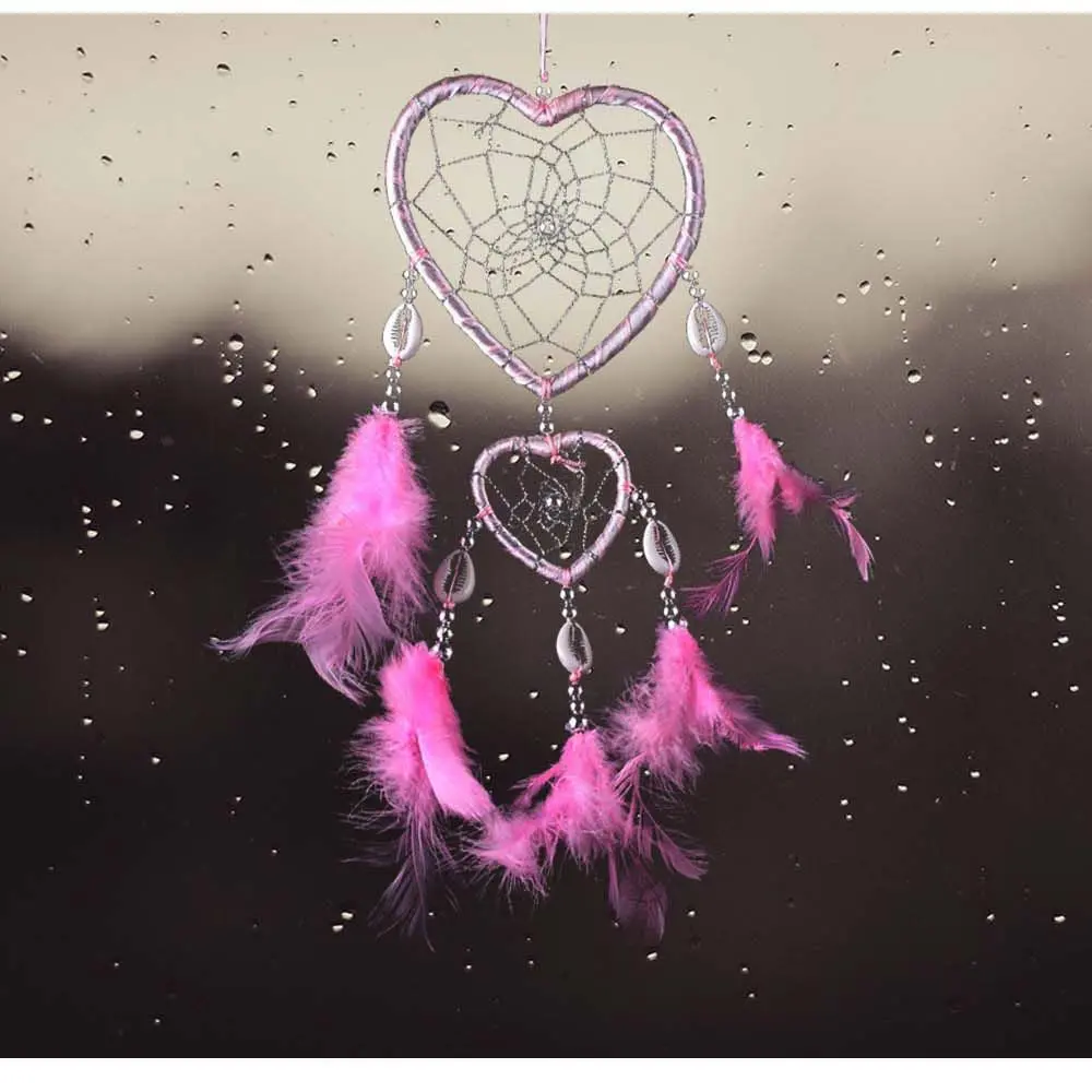 Feather Dream Catcher Wind Chimes Car Interior Wall Dream Catcher Ornaments Home Decoration Love Heart Shape