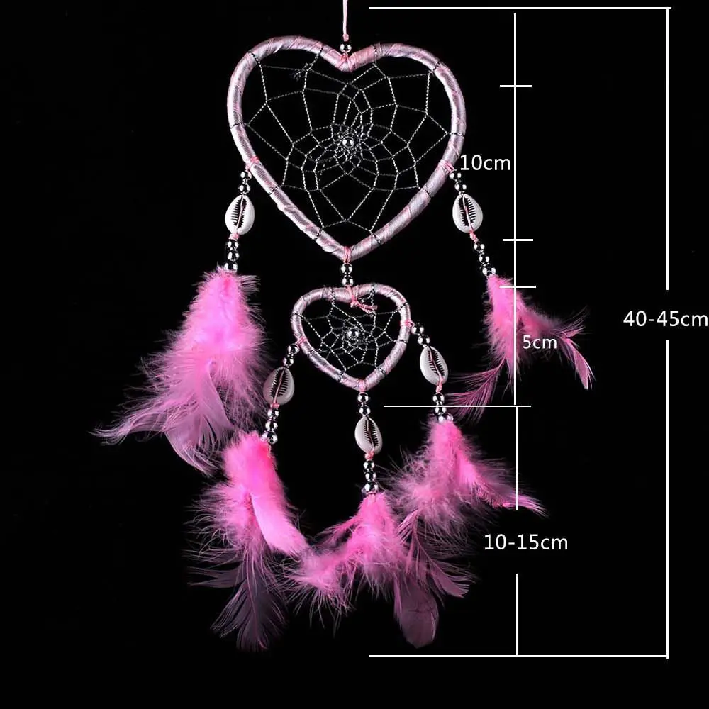 Feather Dream Catcher Wind Chimes Car Interior Wall Dream Catcher Ornaments Home Decoration Love Heart Shape