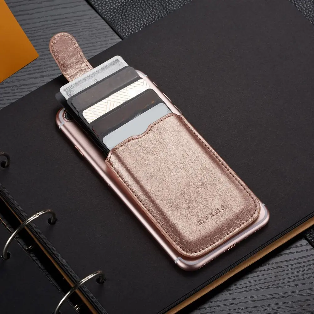 Fashion New 5 Card Pockets Phone ID Card Holder Men Women PU Leather Wallet Card Holder Bag Adhesive Case Pouch