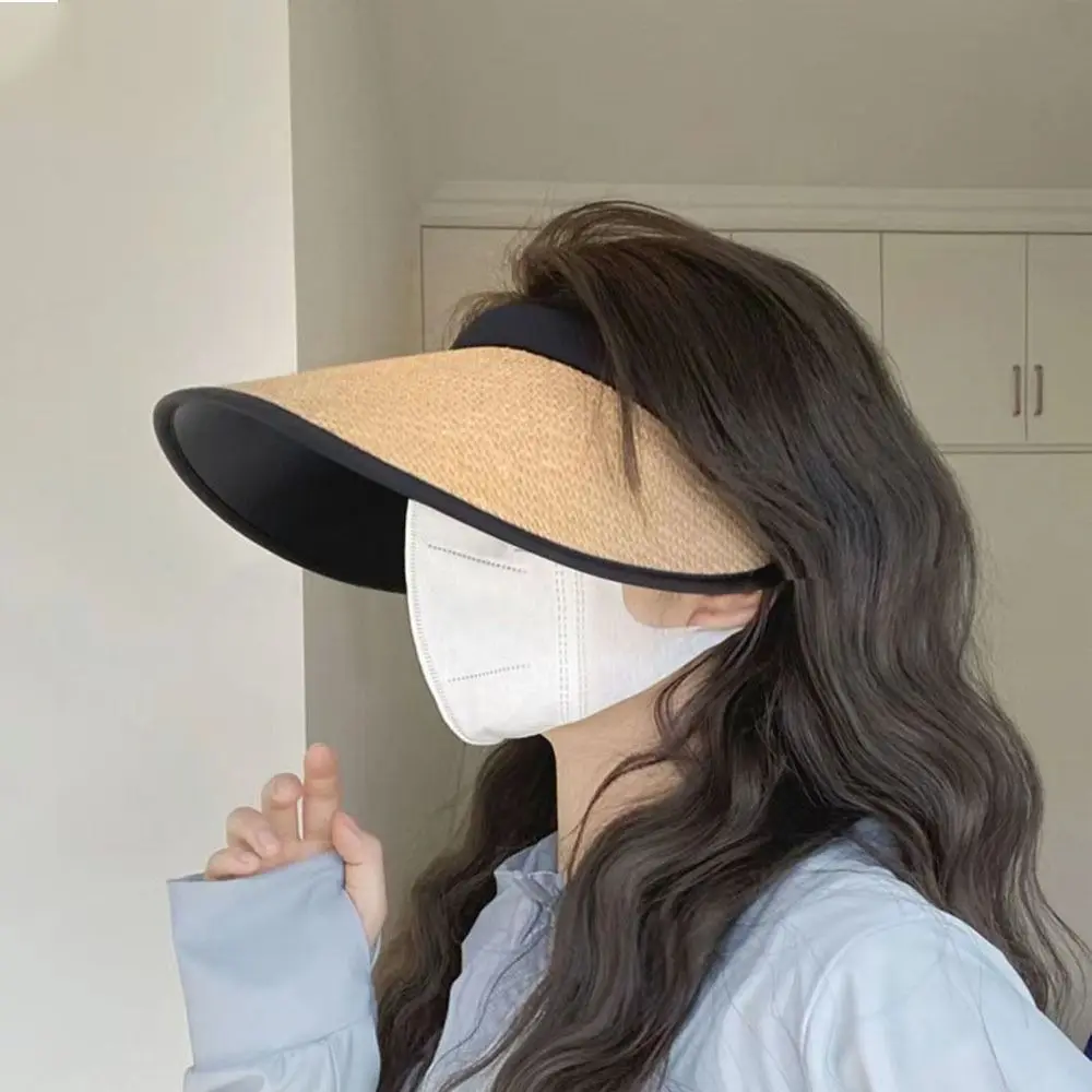 Visors Straw Hat Practical UV Protection Sun Protection Empty Top Hat Large Eaves Beach Hat