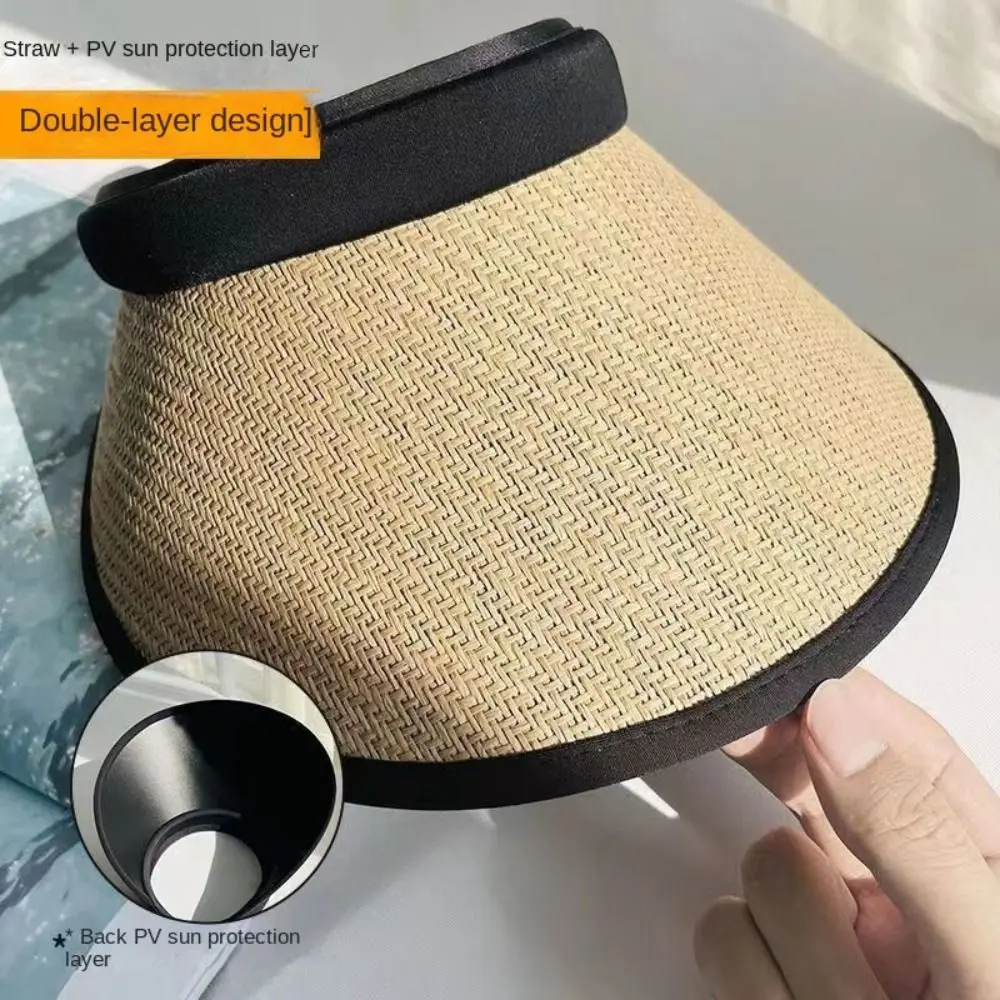 Visors Straw Hat Practical UV Protection Sun Protection Empty Top Hat Large Eaves Beach Hat