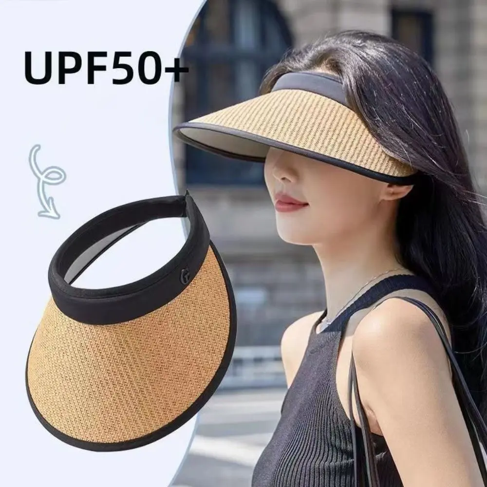 Visors Straw Hat Practical UV Protection Sun Protection Empty Top Hat Large Eaves Beach Hat