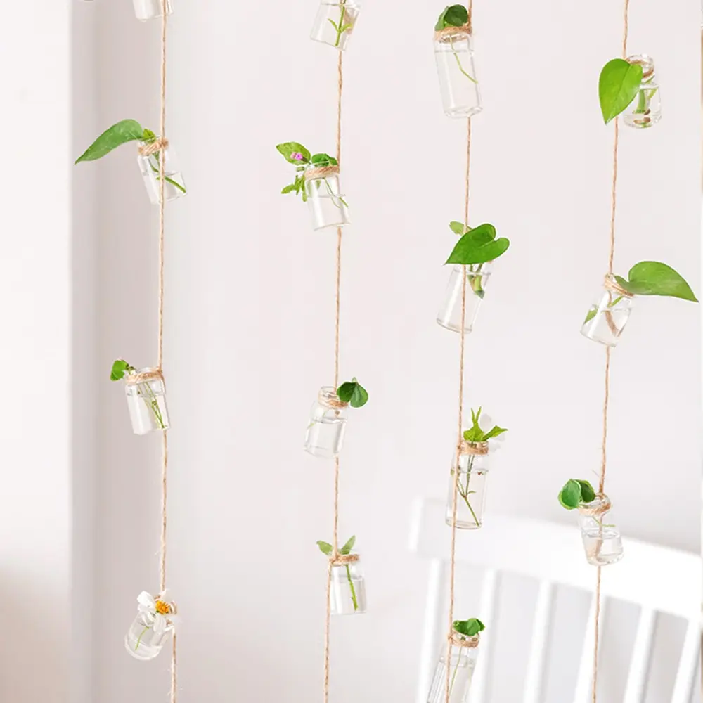 Decor Glass Vase 1 Strings Hanging Vase With 8 Mini Bottle Wind Chimes Style Nordic Home Decor Flower Plant Hydroponic Containe