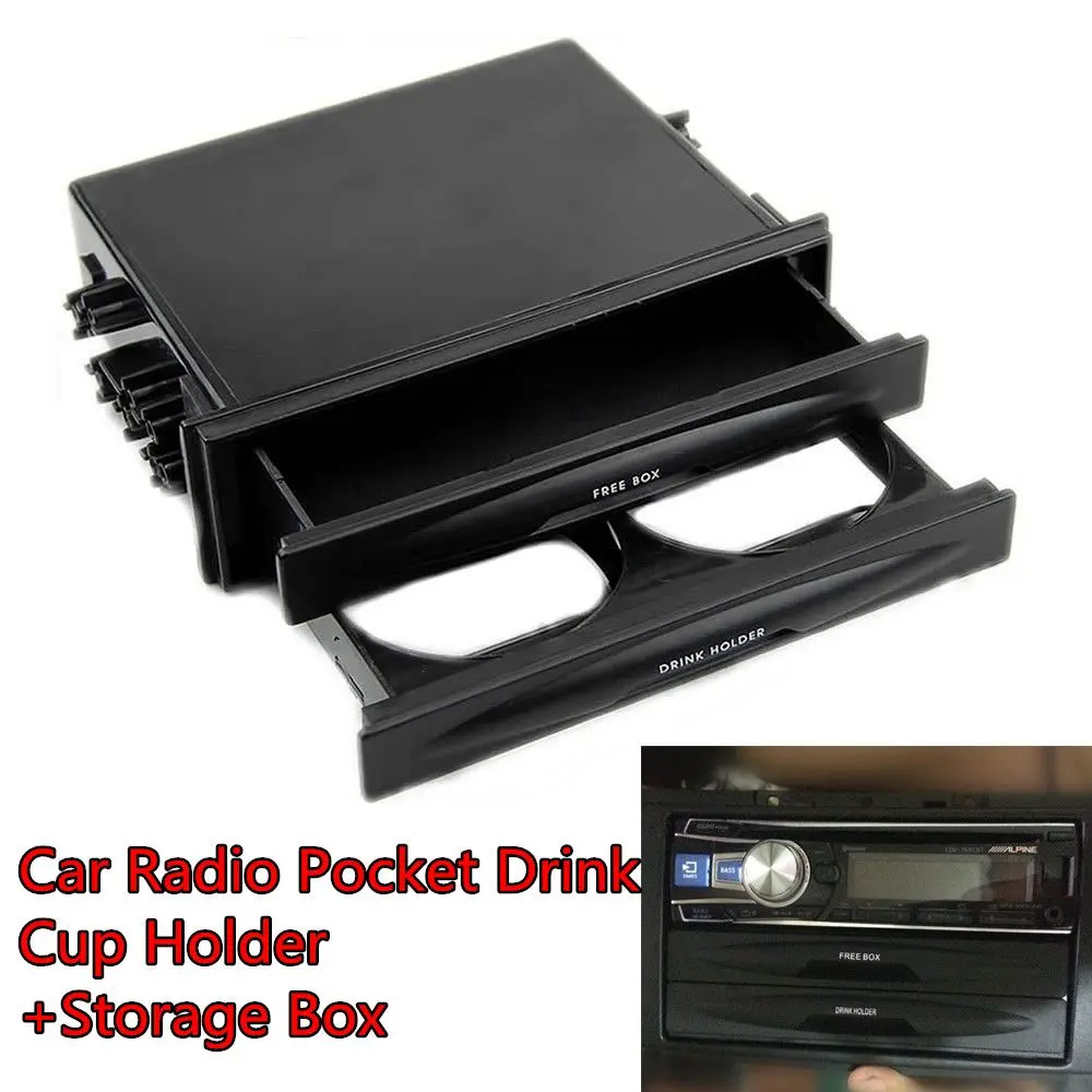 Universal Car Double Din Dash Trim Radio Pocket Kit Drink Cup Holder Storage Box
