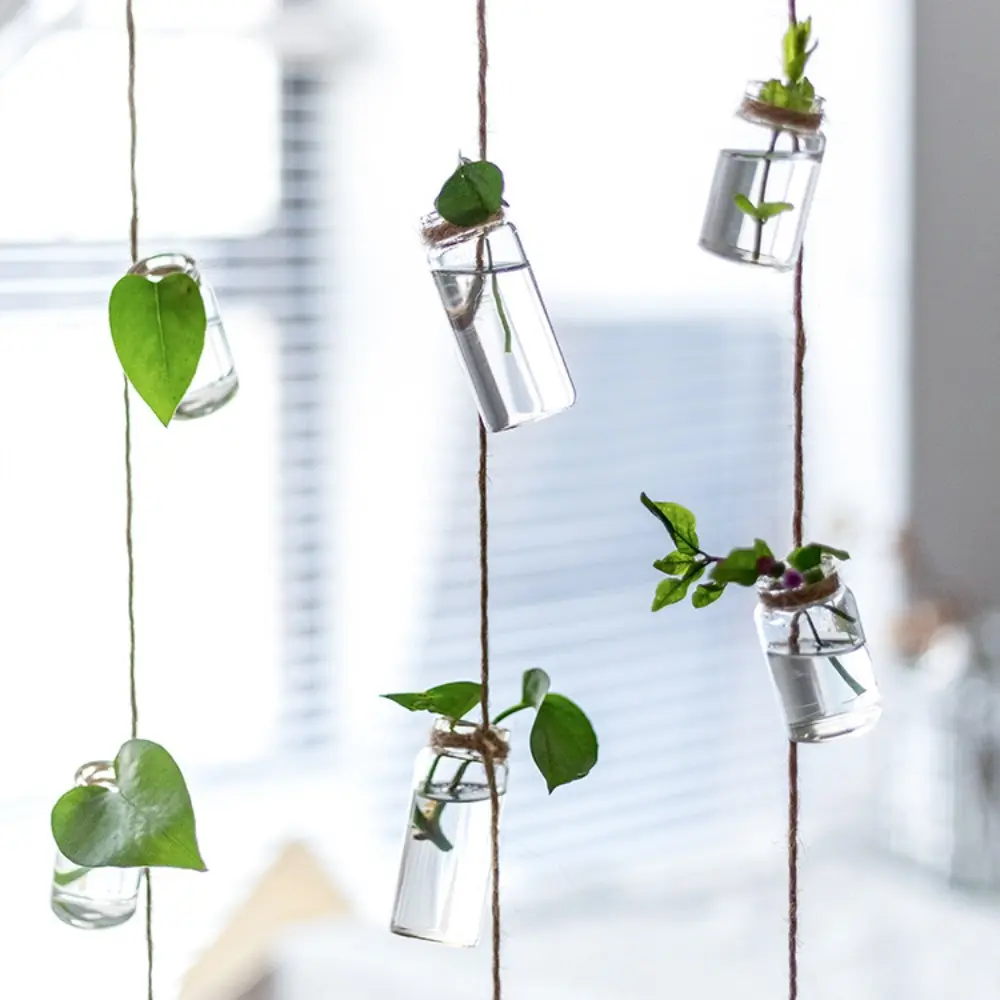 Decor Glass Vase 1 Strings Hanging Vase With 8 Mini Bottle Wind Chimes Style Nordic Home Decor Flower Plant Hydroponic Containe