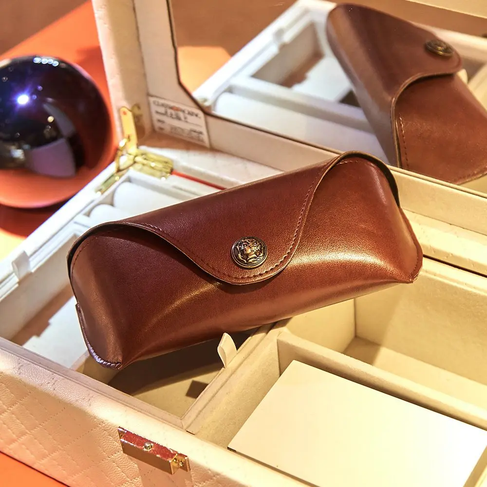 Retro Soft Brown Leather Glasses Case Portable Unisex Leather Eye Glasses Sunglasses Holder Box Protective Glasses Box
