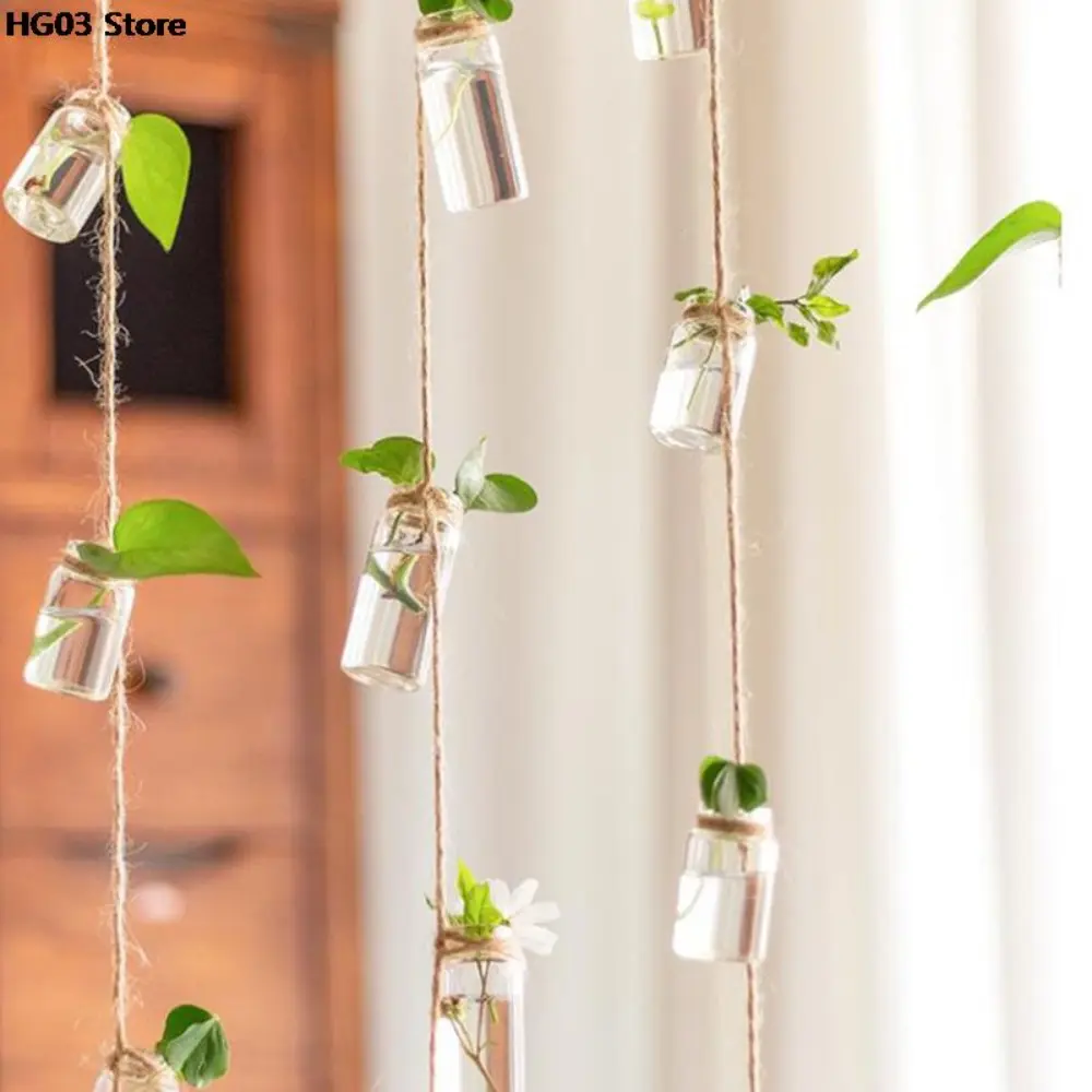 Decor Glass Vase 1 Strings Hanging Vase With 8 Mini Bottle Wind Chimes Style Nordic Home Decor Flower Plant Hydroponic Containe