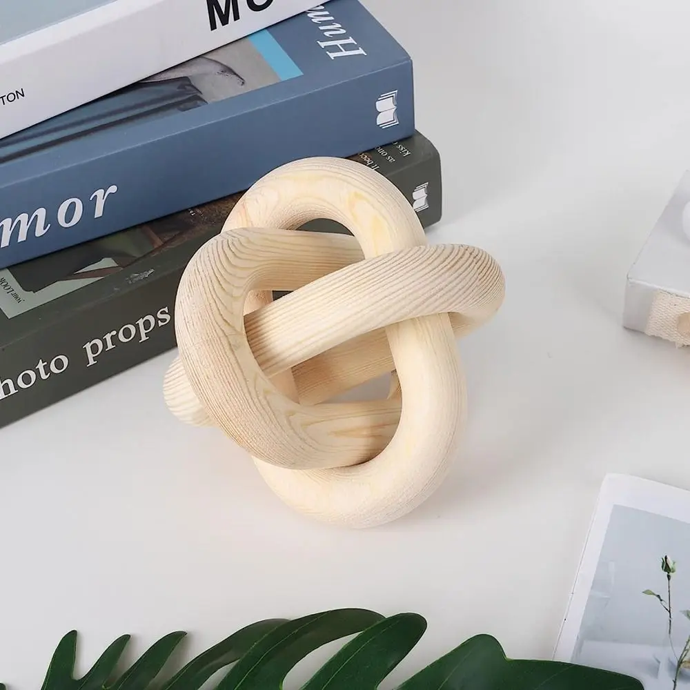 Modern Farmhouse Accents Hand Carved Wood Knot Decor Wood Chain Link Decor Shelf Decor 3-Link Pine