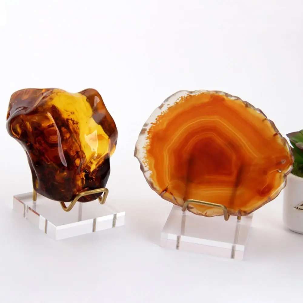 Metal Mineral Display Stand With Acrylic Base For Crystal Jewelry Stand Stone Shelf