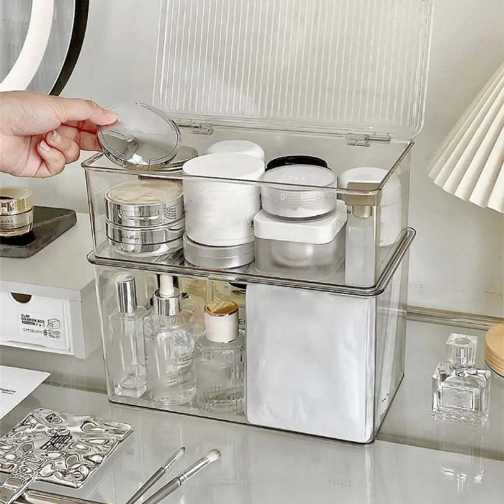Desktop Storage Box Transparent PET Desk Stationery Hand Account Storage Box Large Capacity Drawer Cosmetic Organizer