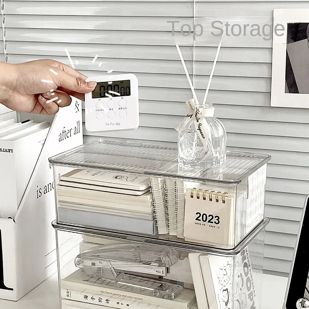Desktop Storage Box Transparent PET Desk Stationery Hand Account Storage Box Large Capacity Drawer Cosmetic Organizer