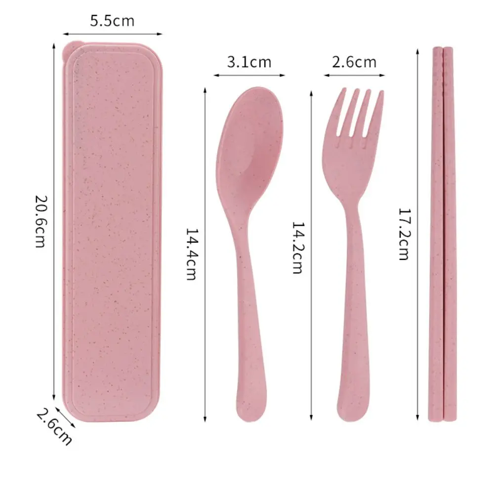 New Plastic Cutlery Set Simplicity With Storage Box Fork And Chopsticks Set Portable Wheat Straw Tableware