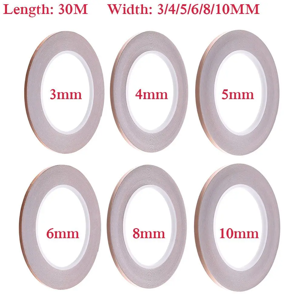 30 Meters Single Side Conductive Copper Foil Tape Strip Adhesive EMI Shielding Heat Resist Tape