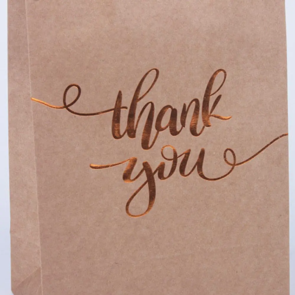 Paper Gift Bags Foil Thank You Print Brown Paper Bags with Handle for Xmas Party