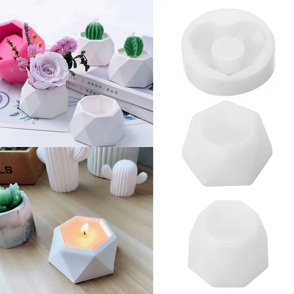 Silicone Pot Molds Form Arts Craft Polygonal Cup Moulds DIY Succulent Flowerpot Clay Plaster Gypsum Mold 3 Holes Concrete Mould