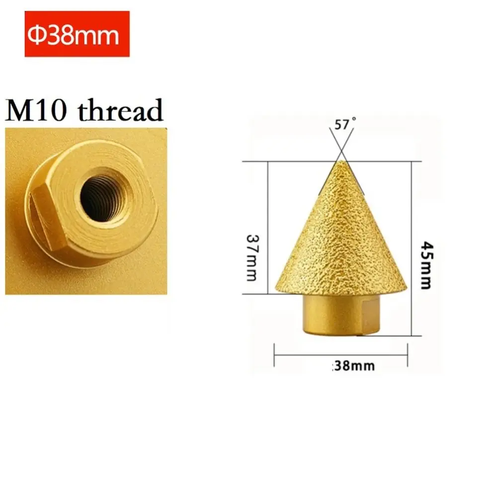 1pc M10 Thread Diamond Beveling Chamfer Bit 38/50mm Cone Carve Polishing Grinding Wheel For Porcelain Tiles Cutter Trimming