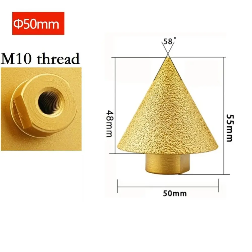 1pc M10 Thread Diamond Beveling Chamfer Bit 38/50mm Cone Carve Polishing Grinding Wheel For Porcelain Tiles Cutter Trimming