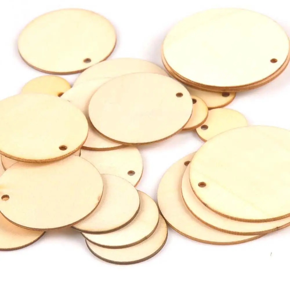 50pcs Round Shape Natural Wooden Ornament Scrapbooking Wood DIY Craft Home Decoration Handmade Wood Piece Hanging Pendant