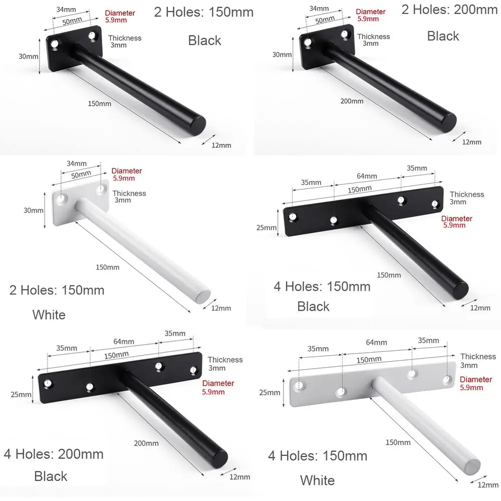 T Shape Concealed Shelf Brackets Floating  Wall Shelf Supports Screw Mounting Plate Multi sizes Metal Brackets