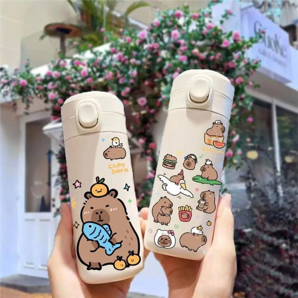 Stainless Steel Capybara Insulated Water Bottle 420ML Cartoon Students Thermal Cup Leakproof Large Capacity