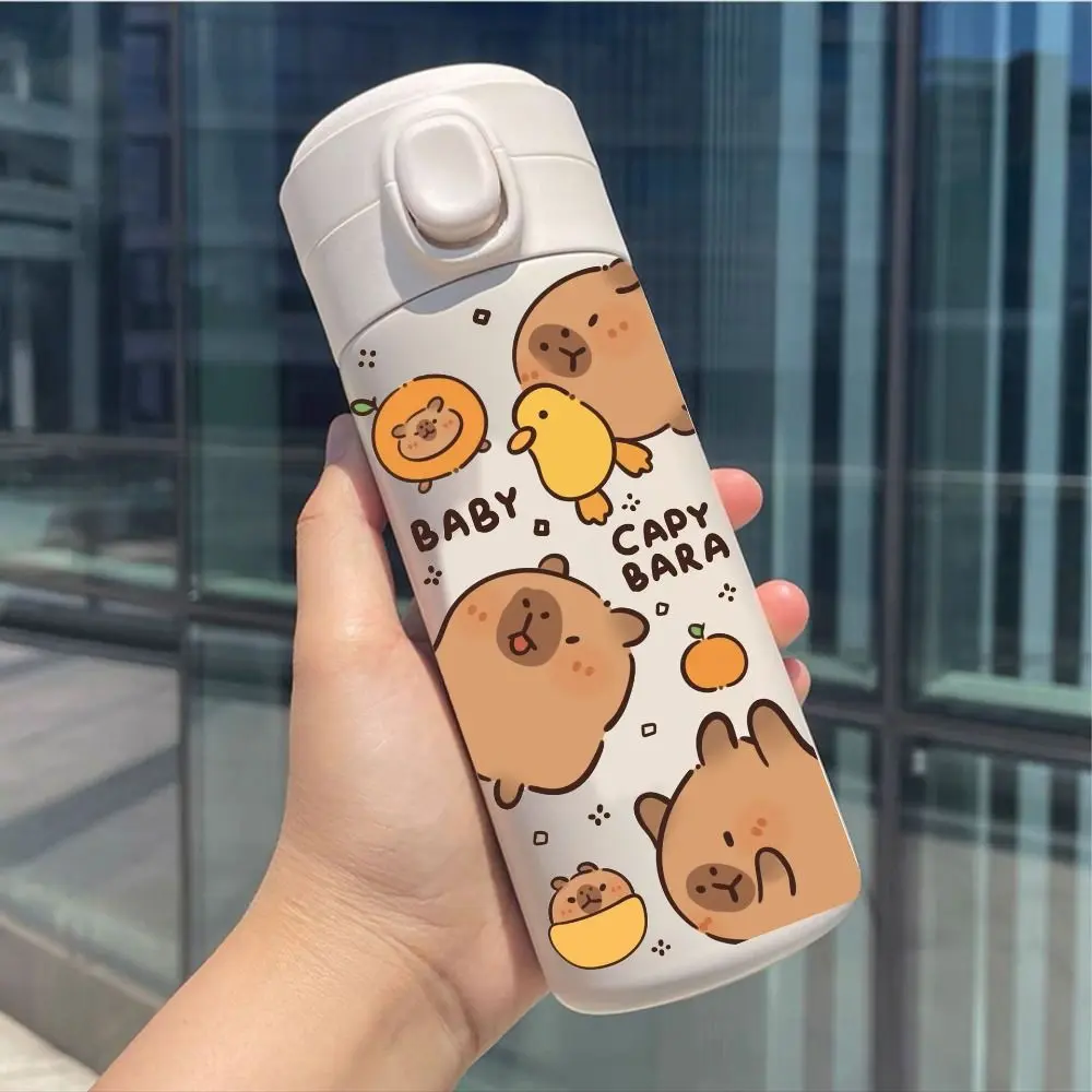 Stainless Steel Capybara Insulated Water Bottle 420ML Cartoon Students Thermal Cup Leakproof Large Capacity