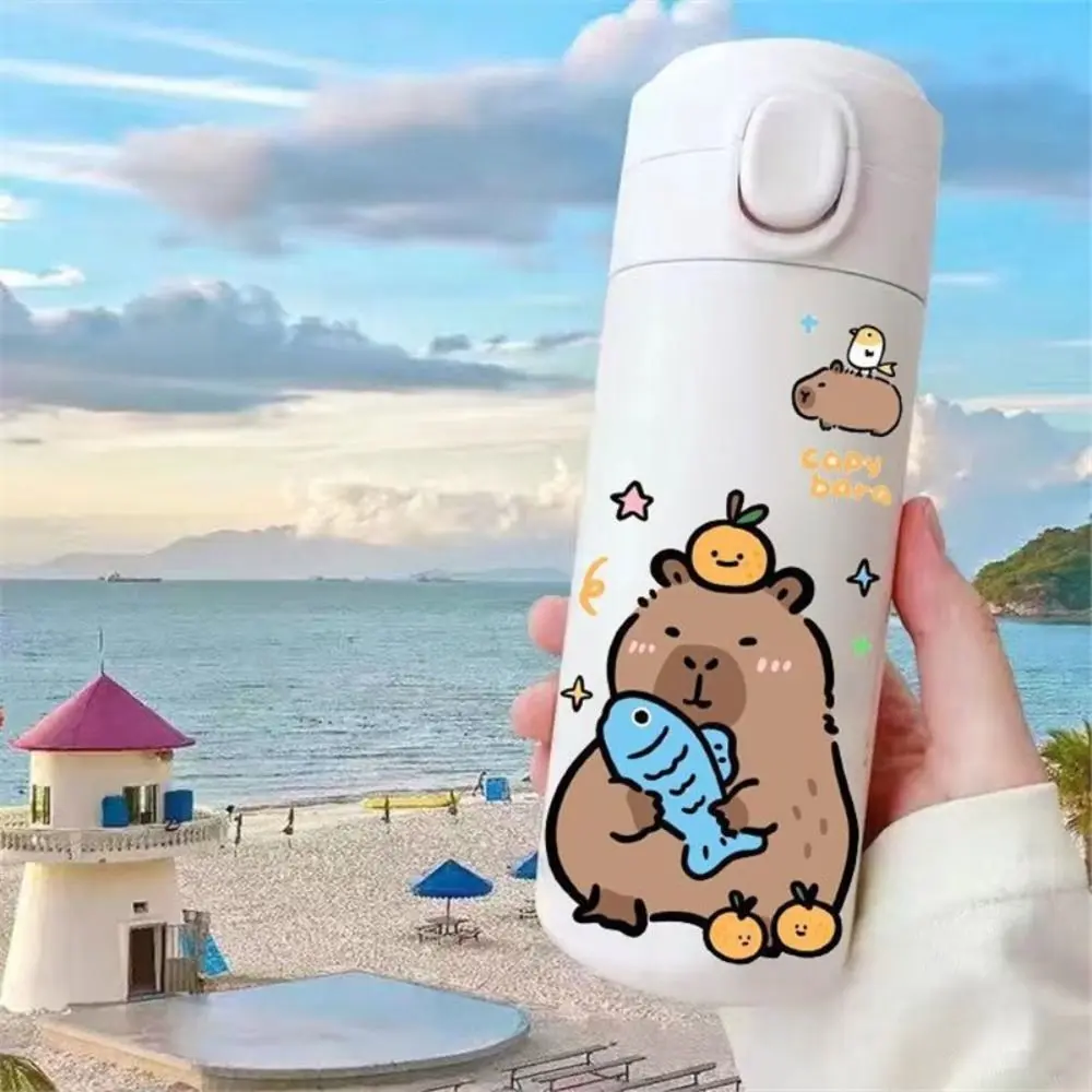Stainless Steel Capybara Insulated Water Bottle 420ML Cartoon Students Thermal Cup Leakproof Large Capacity