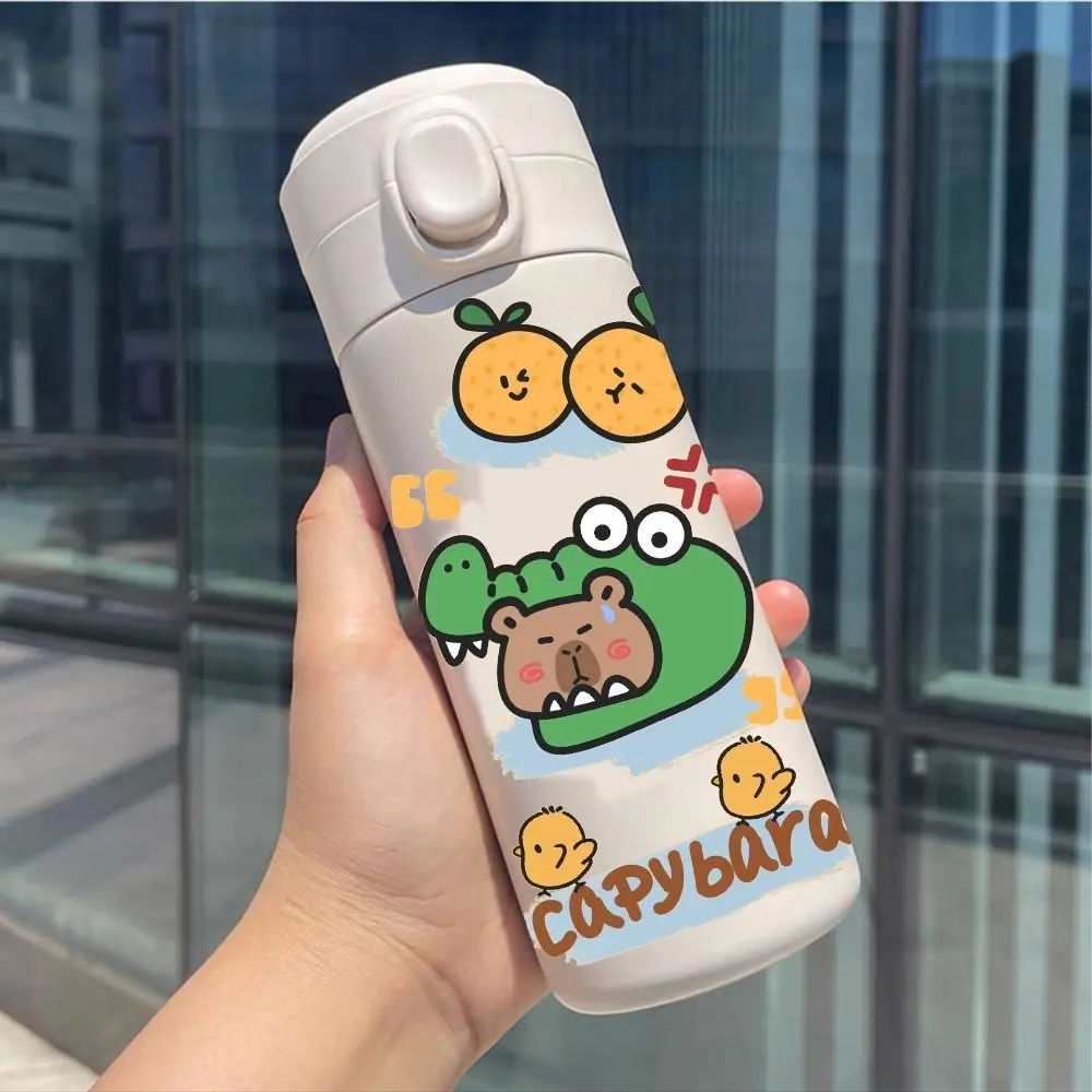 Stainless Steel Capybara Insulated Water Bottle 420ML Cartoon Students Thermal Cup Leakproof Large Capacity