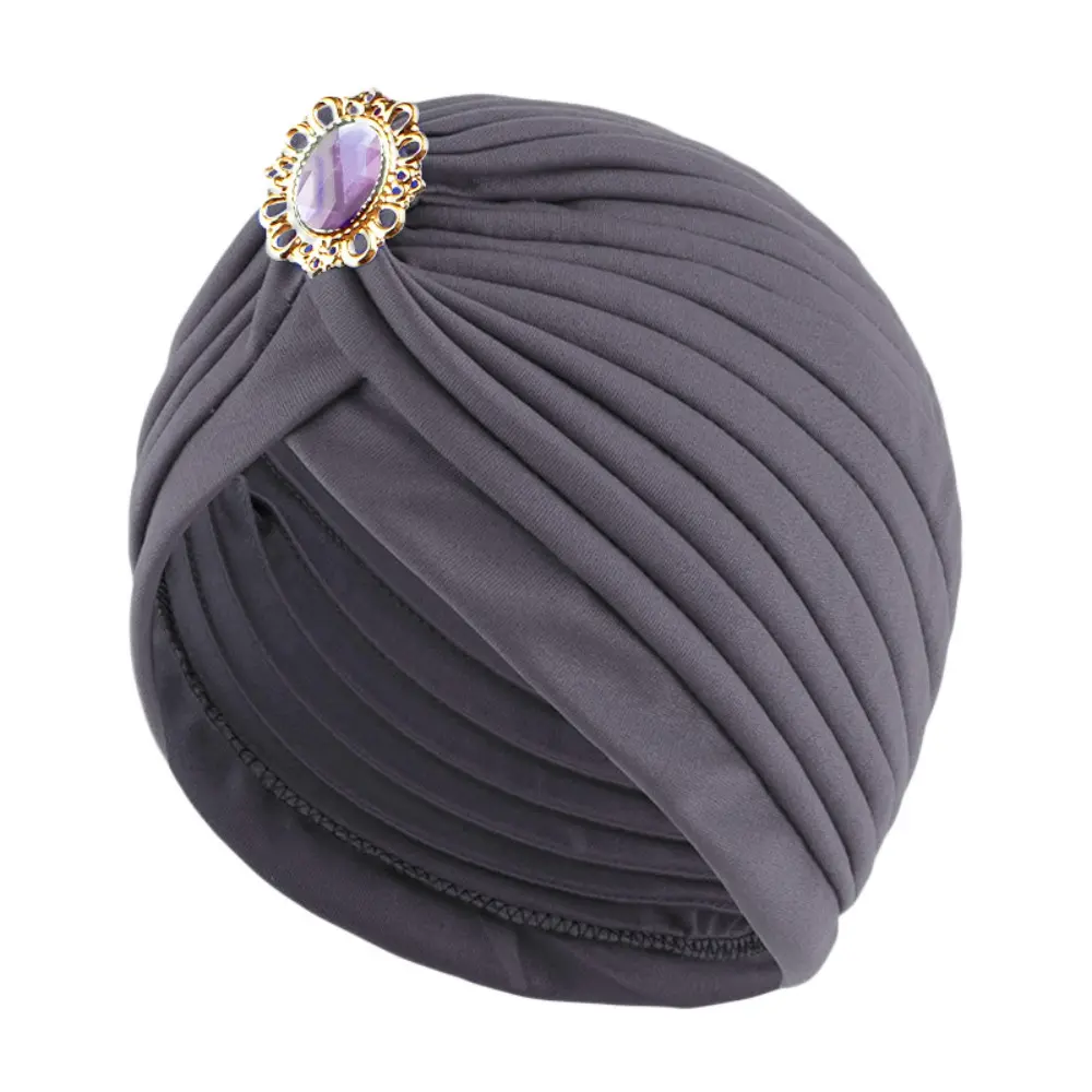 New Women Beads Knot Twist Turban Headbands Cap Instant Hijab With Cap Headwear Casual Streetwear Female Muslim Indian Hat