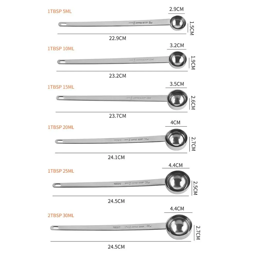 5/10/15/20/25/30ML Measuring Spoon Long Handle Stainless Steel Thicken Blending Coffee Powdered Milk Tablespoon Kitchen Gadgets