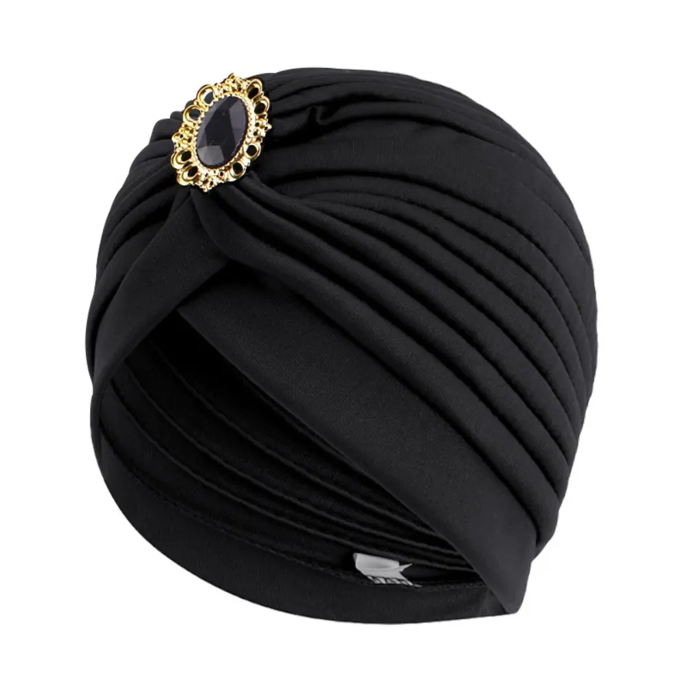New Women Beads Knot Twist Turban Headbands Cap Instant Hijab With Cap Headwear Casual Streetwear Female Muslim Indian Hat