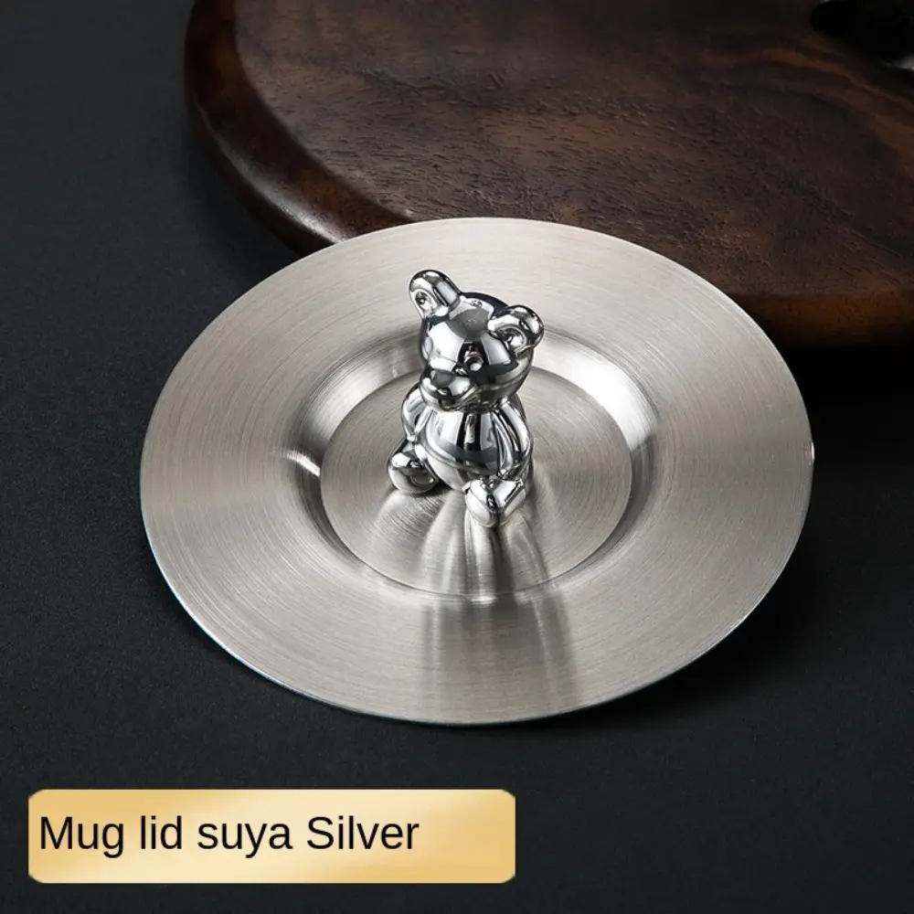 Reusable Thickened Bear Glass Cup Lid Stainless Steel Mug Cup Lid Water Cup Dustproof Leakproof Tea Coffee Cover Universal