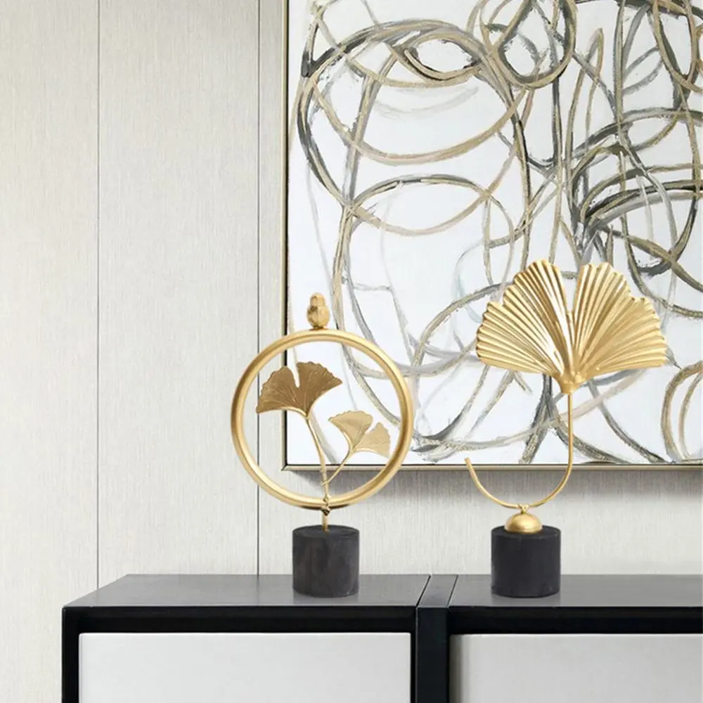 Modern Fan Shaped Ginkgo Leaf Decoration Nordic Minimalist Sculpture Ornament Office Home Figurines Statue