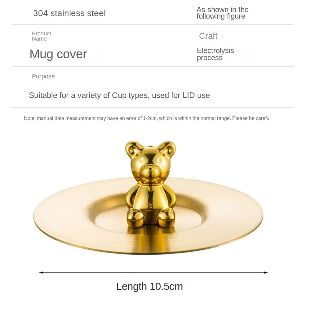 Reusable Thickened Bear Glass Cup Lid Stainless Steel Mug Cup Lid Water Cup Dustproof Leakproof Tea Coffee Cover Universal