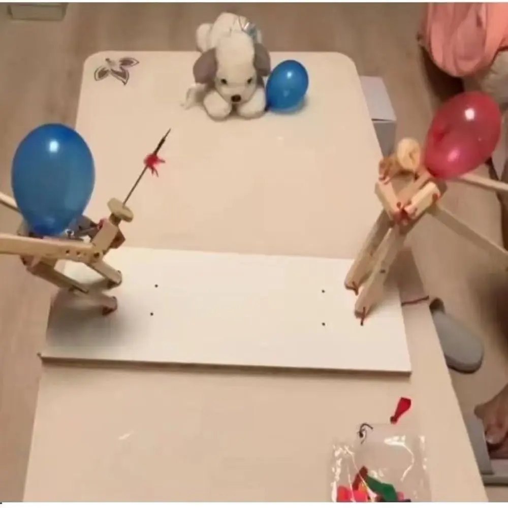 Balloon Bamboo Man Battle Wooden Bots Battle Game Two-Player Fast-Paced Balloon Battle Game with 20 Balloons for Adults
