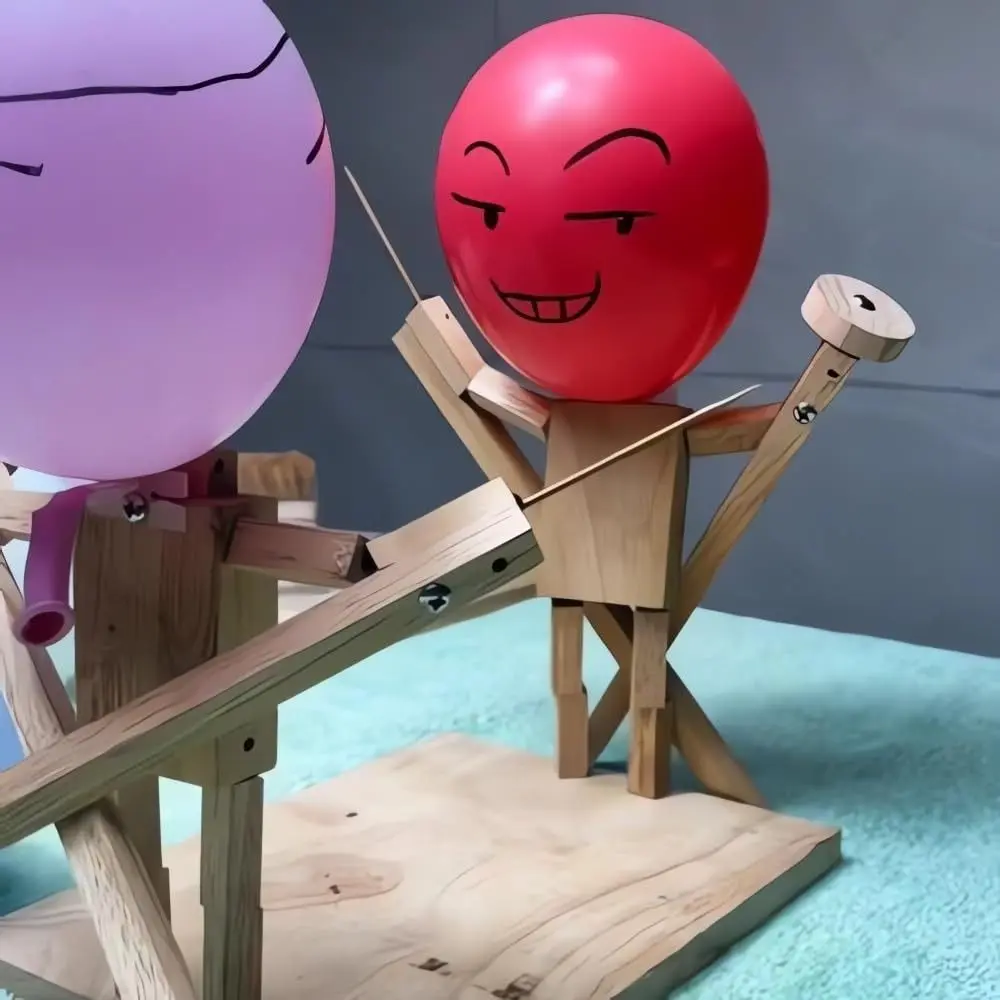 Balloon Bamboo Man Battle Wooden Bots Battle Game Two-Player Fast-Paced Balloon Battle Game with 20 Balloons for Adults